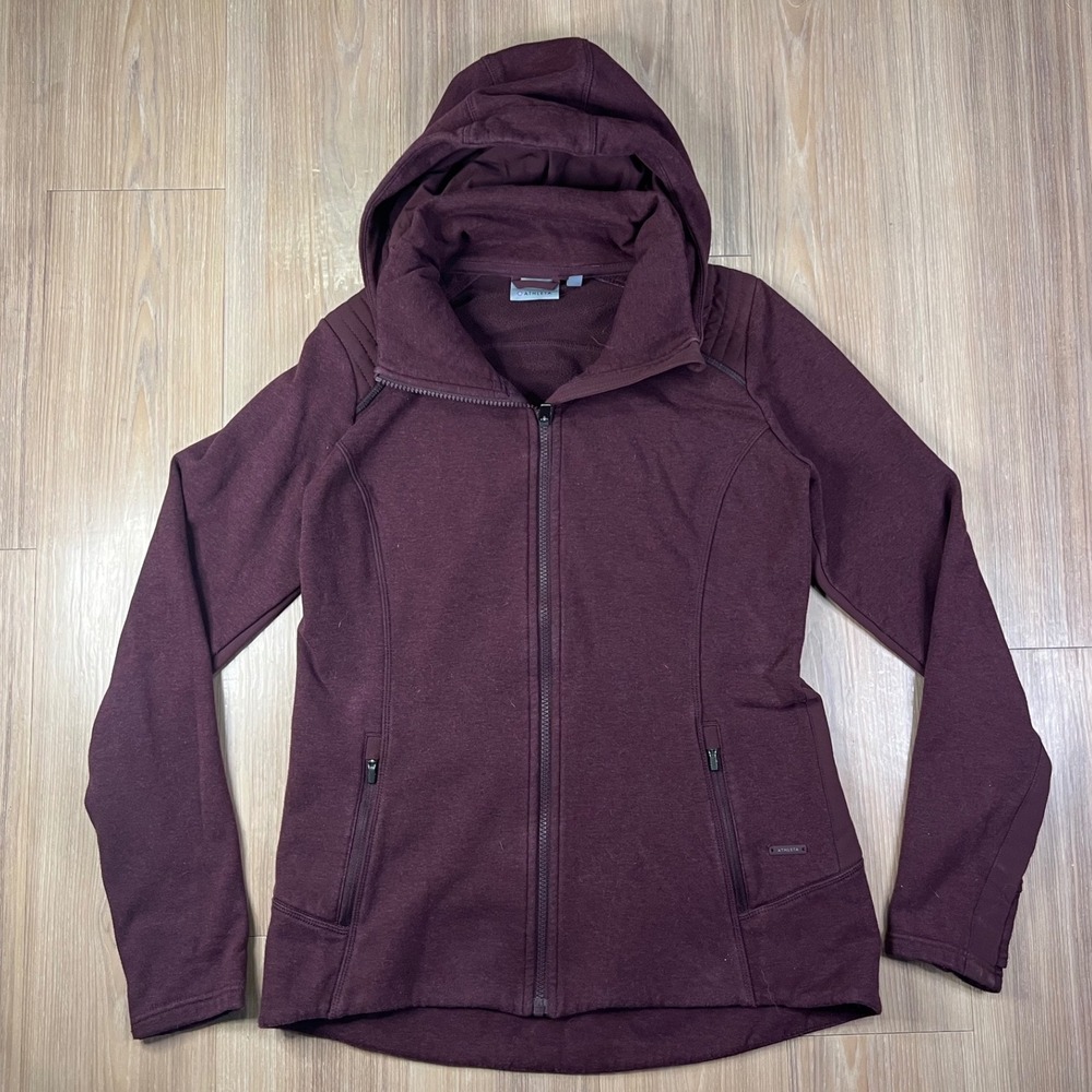 Athleta Womens Full Zip Hoodie Quilted Shoulder Thumbhole Burgundy M